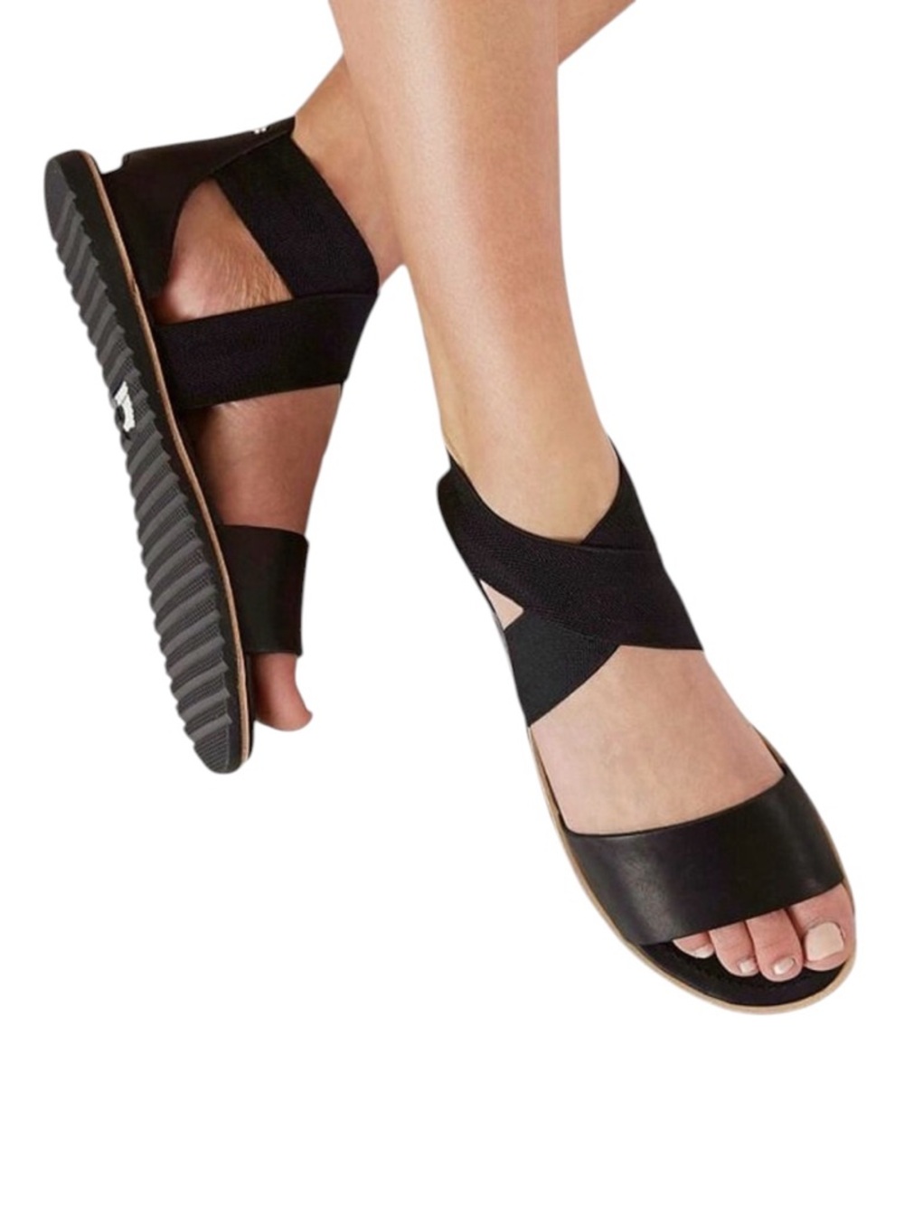 Sorel Ella Leather Black Sandals Women’s Size 7.5